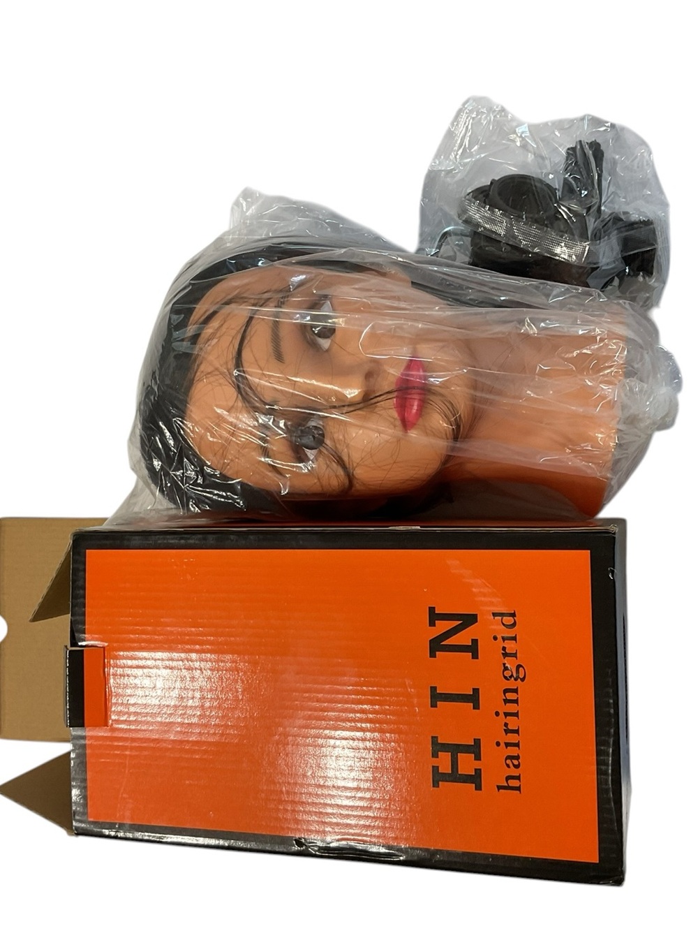 Black Synthetic Practice Wig with Mannequin Head
